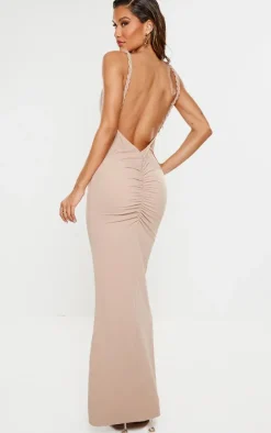 Stone Soft Touch Twist Detail Backless Maxi Dress