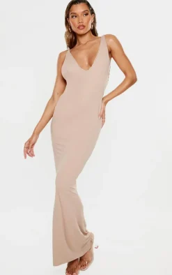 Stone Soft Touch Twist Detail Backless Maxi Dress