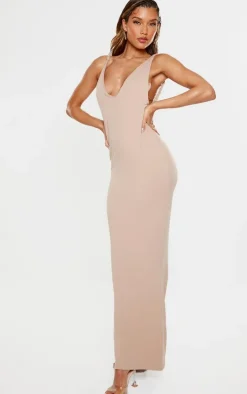 Stone Soft Touch Twist Detail Backless Maxi Dress