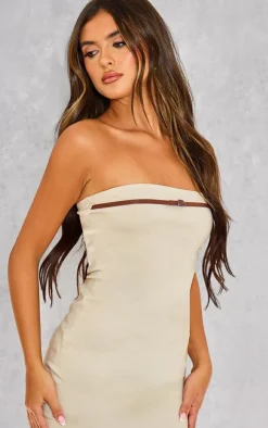Stone Stretch Woven Bandeau Belted Bodycon Dress