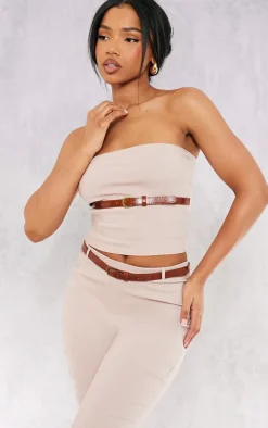 Stone Stretch Woven Belt Detail Bandeau Top