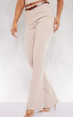Stone Stretch Woven Belt Detail Flared Pants