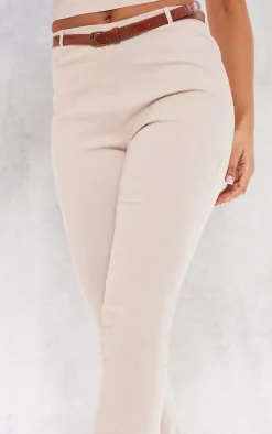 Stone Stretch Woven Belt Detail Flared Pants