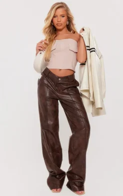 Stone Stretch Woven Contrast Stitch Pocket Detail Crop Top