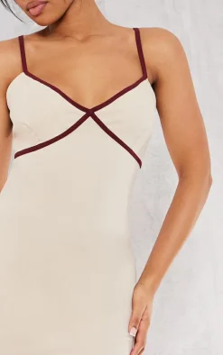 Stone Stretch Woven Contrast Cup Binding Mini Dress