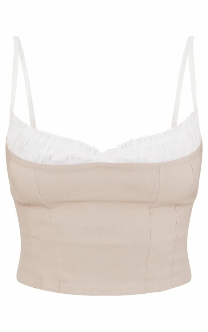 Stone Stretch Woven Contrast Bow Detail Top