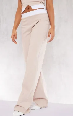 Stone Stretch Woven Contrast Wide Leg Pants