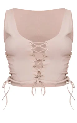 Stone Stretch Woven Lace Up Long Top