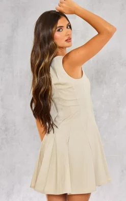 Stone Stretch Woven Racer Pleated Shift Dress