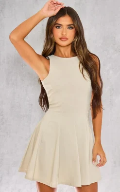 Stone Stretch Woven Racer Pleated Shift Dress