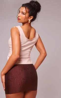 Stone Stretch Woven Split Hem Scallop Edge Top