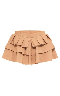 Stone Stretch Woven Tiered Mini Skirt