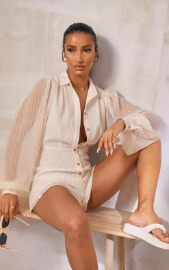 Stone Stripe Balloon Sleeve Shirt Romper