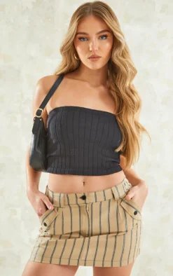 Stone Striped Cotton Micro Mini Cargo Skirt