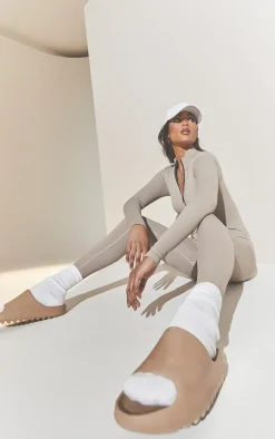 Stone Structured Snatched Rib Zip Jumpsuit