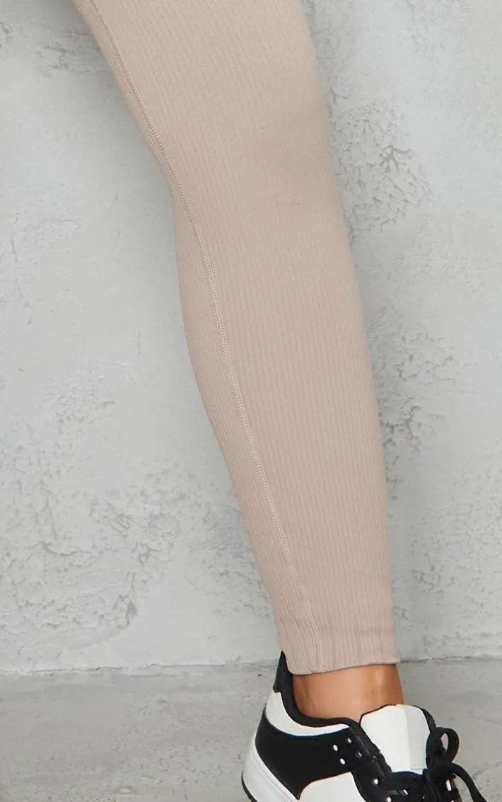 Stone Structured Snatched Rib Cuffed Detail Leggings