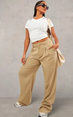 Stone Structured Woven Tailored Wide Leg Pants