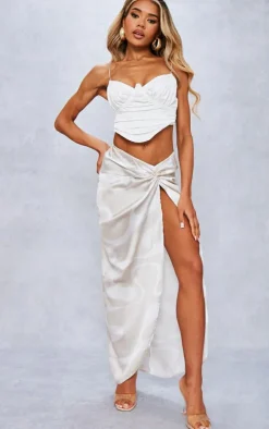 Stone Swirl Print Satin Knot Side Midaxi Skirt