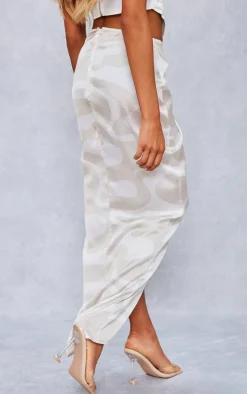 Stone Swirl Print Satin Knot Side Midaxi Skirt