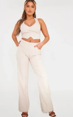 Stone Tailored Contrast Stitching Seam Detail Wide Leg Pants