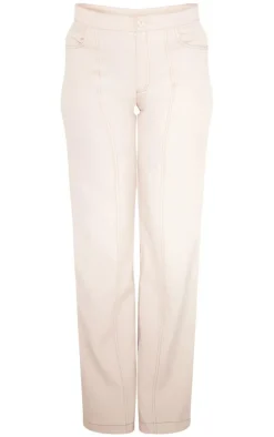 Stone Tailored Contrast Stitching Seam Detail Wide Leg Pants