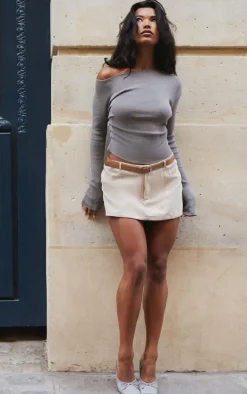 Stone Tailored Woven Belt Detail Skort