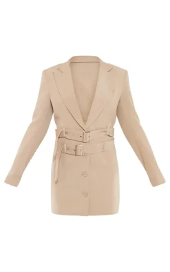 Stone Tailored Woven Double Belted Blazer Dress