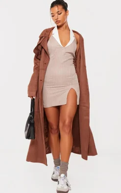 Stone Tailored Woven Pin Stripe Contrast Collar Bodycon Dress