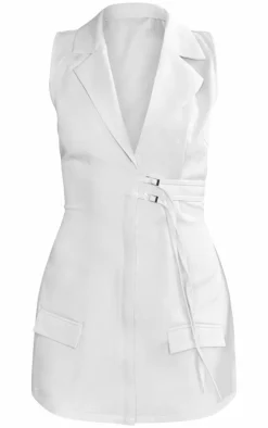 Stone Tailored Woven Sleeveless Buckle Detail Blazer Dress
