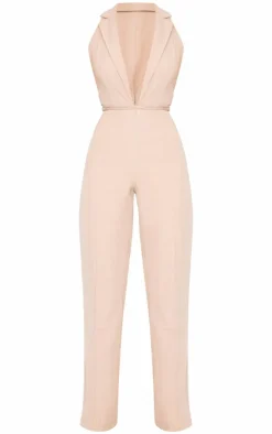 Stone Tailored Woven Vest Lace Up Detail Jumpsuit