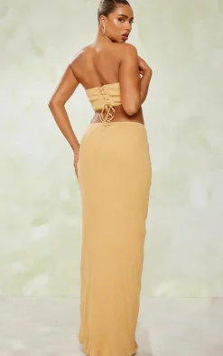 Stone Textured Corset Cut Out Lace Up Maxi Dress