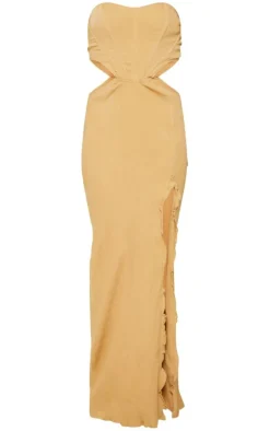 Stone Textured Corset Cut Out Lace Up Maxi Dress