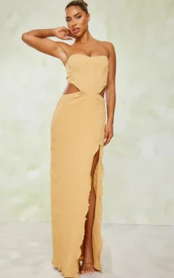 Stone Textured Corset Cut Out Lace Up Maxi Dress