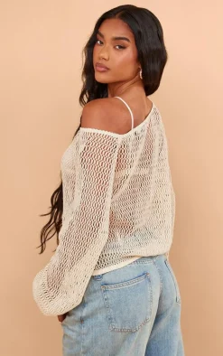 Stone Textured Knit Off The Shoulder Long Top