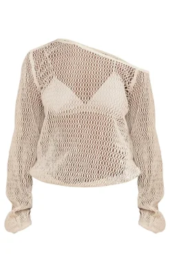 Stone Textured Knit Off The Shoulder Long Top