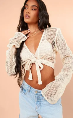 Stone Textured Knit Tie Front Blouse