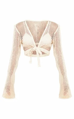 Stone Textured Knit Tie Front Blouse