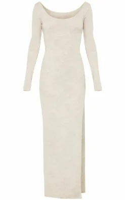 Stone Textured Lace Up Back Detail Maxi Dress