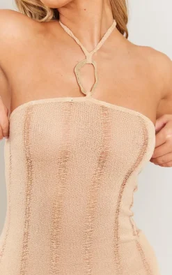 Stone Textured Laddered Trim Detail Halter Maxi Dress