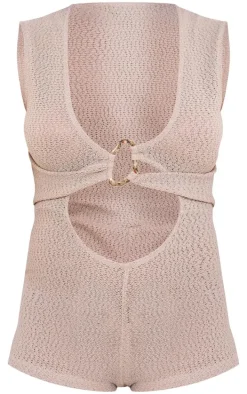 Stone Textured Plunge Trim Detail Romper