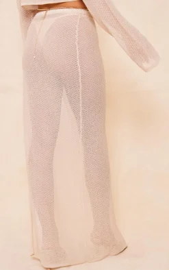 Stone Textured Sheer Knit Ruched Side Maxi Skirt