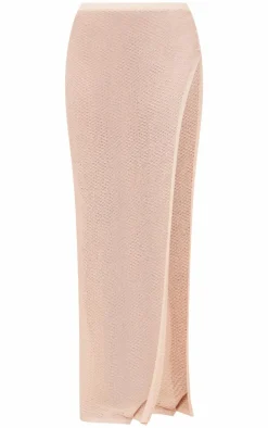 Stone Textured Sheer Knit Ruched Side Maxi Skirt