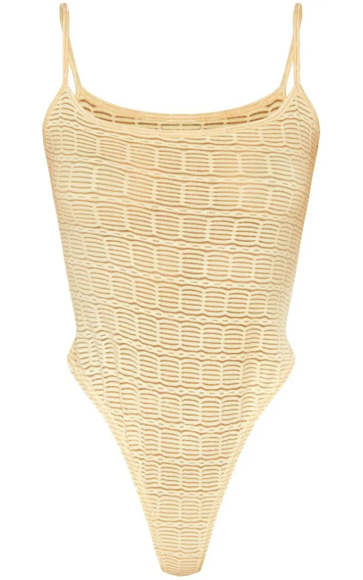 Stone Textured Strappy Open Back Bodysuit