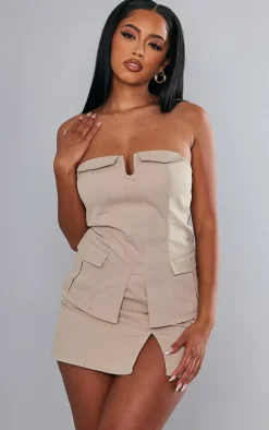 Stone Twill Fold Over Longline Cargo Corset