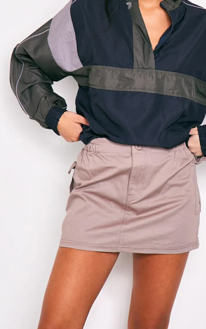Stone Twill Pocket Front Micro Mini Cargo Skirt