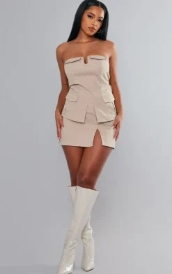 Stone Twill Split Hem Cargo Mini Skirt