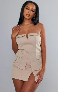 Stone Twill Split Hem Cargo Mini Skirt