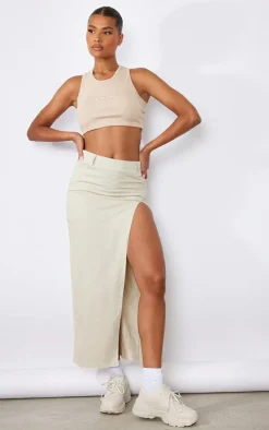 Stone Twill Split Thigh Midaxi Skirt