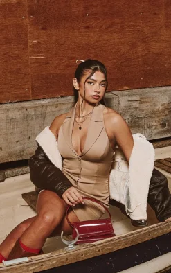 Stone Vest Plunge Halterneck Shift Dress