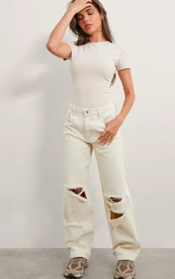 Stone Washed Baggy Low Rise Ripped Boyfriend Jeans